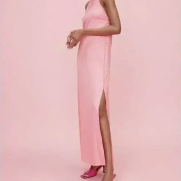 ZARA SS21 LIGHT PINK SATIN EFFECT BUTTONED DRESS SIZE S 4886 421 644 - Picture 5 of 5